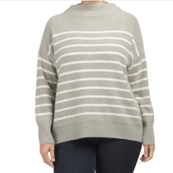 Vince Breton Stripe Boiled Cashmere Funnel Neck $425 NWT - Picture 1 of 8